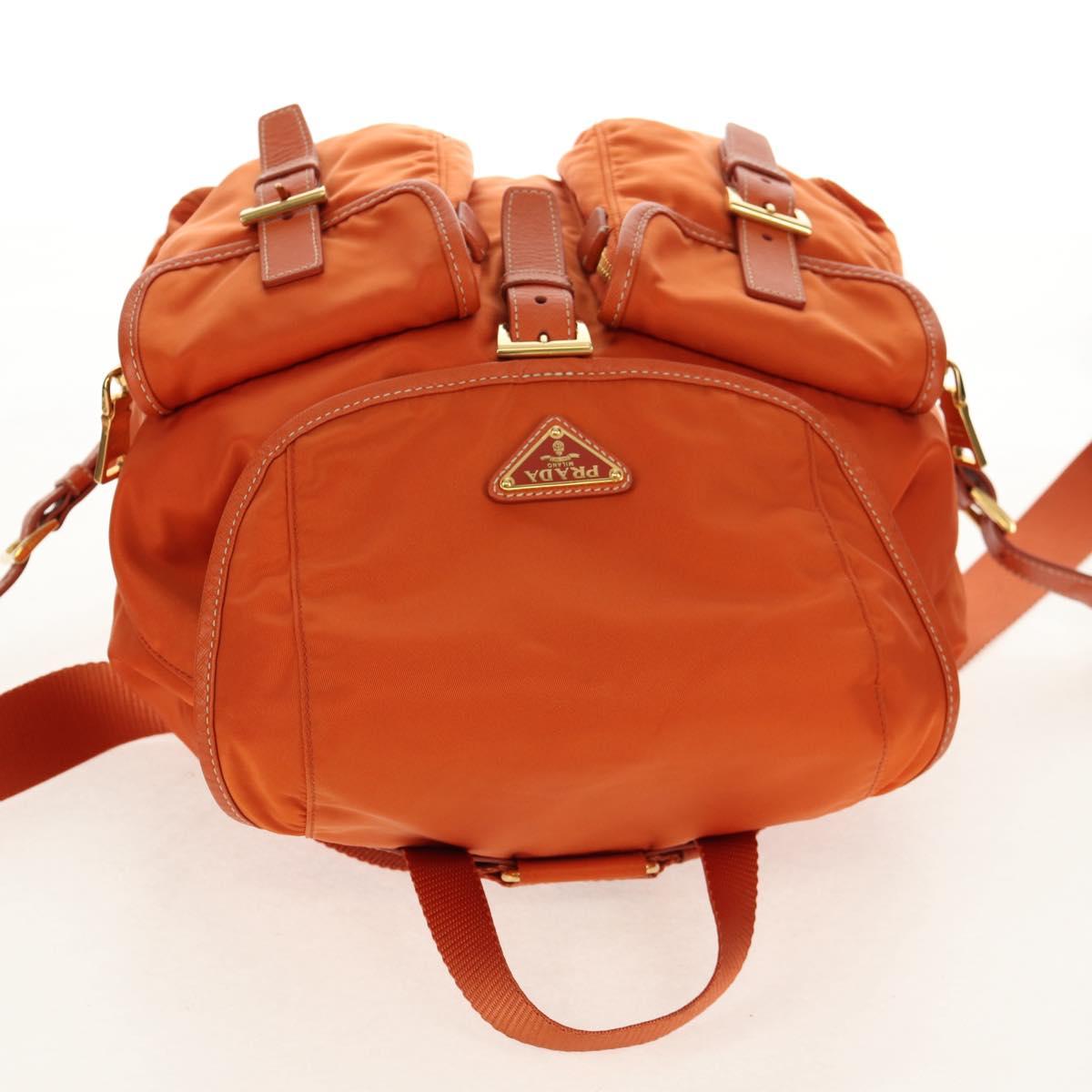 PRADA Backpack Nylon Orange Gold Auth 155325V
