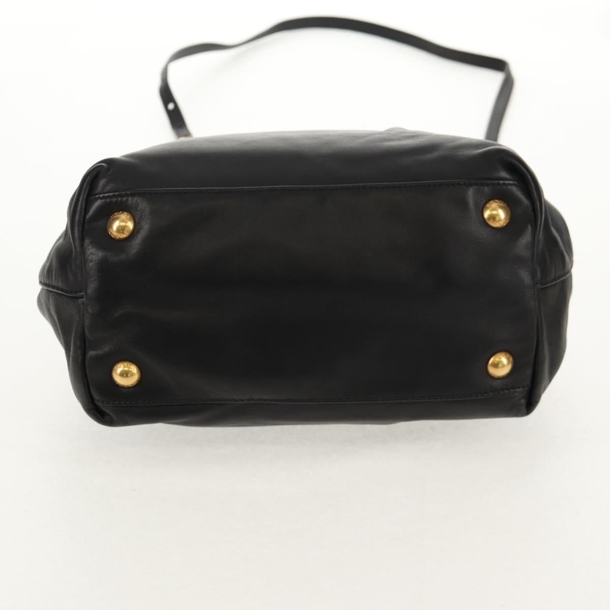 PRADA Ribbon Hand Bag Leather 2way Black Gold Auth 155326V