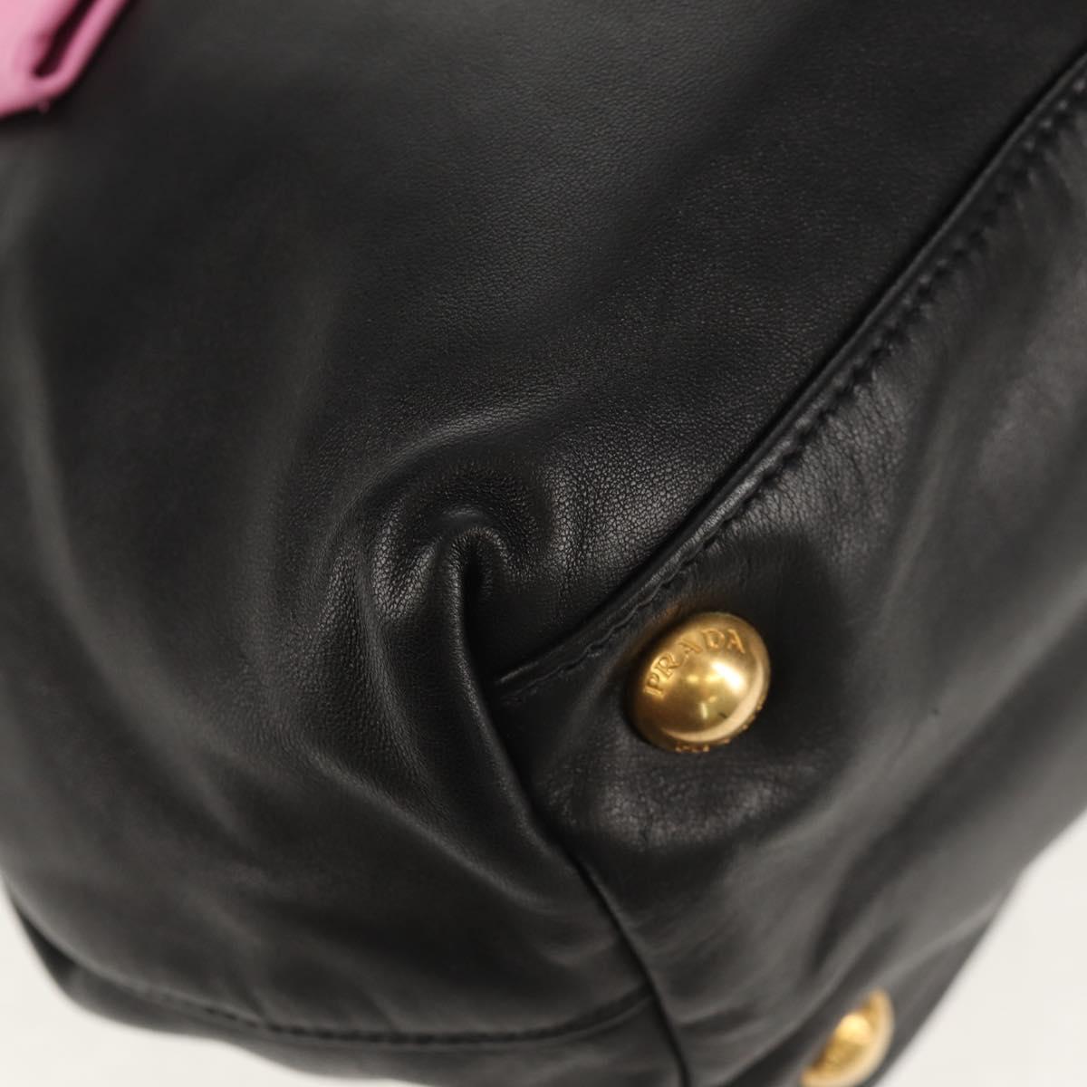 PRADA Ribbon Hand Bag Leather 2way Black Gold Auth 155326V