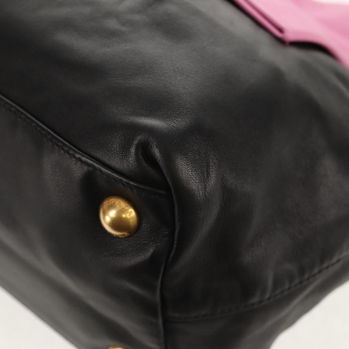 PRADA Ribbon Hand Bag Leather 2way Black Gold Auth 155326V