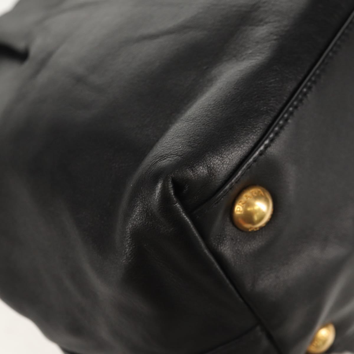 PRADA Ribbon Hand Bag Leather 2way Black Gold Auth 155326V