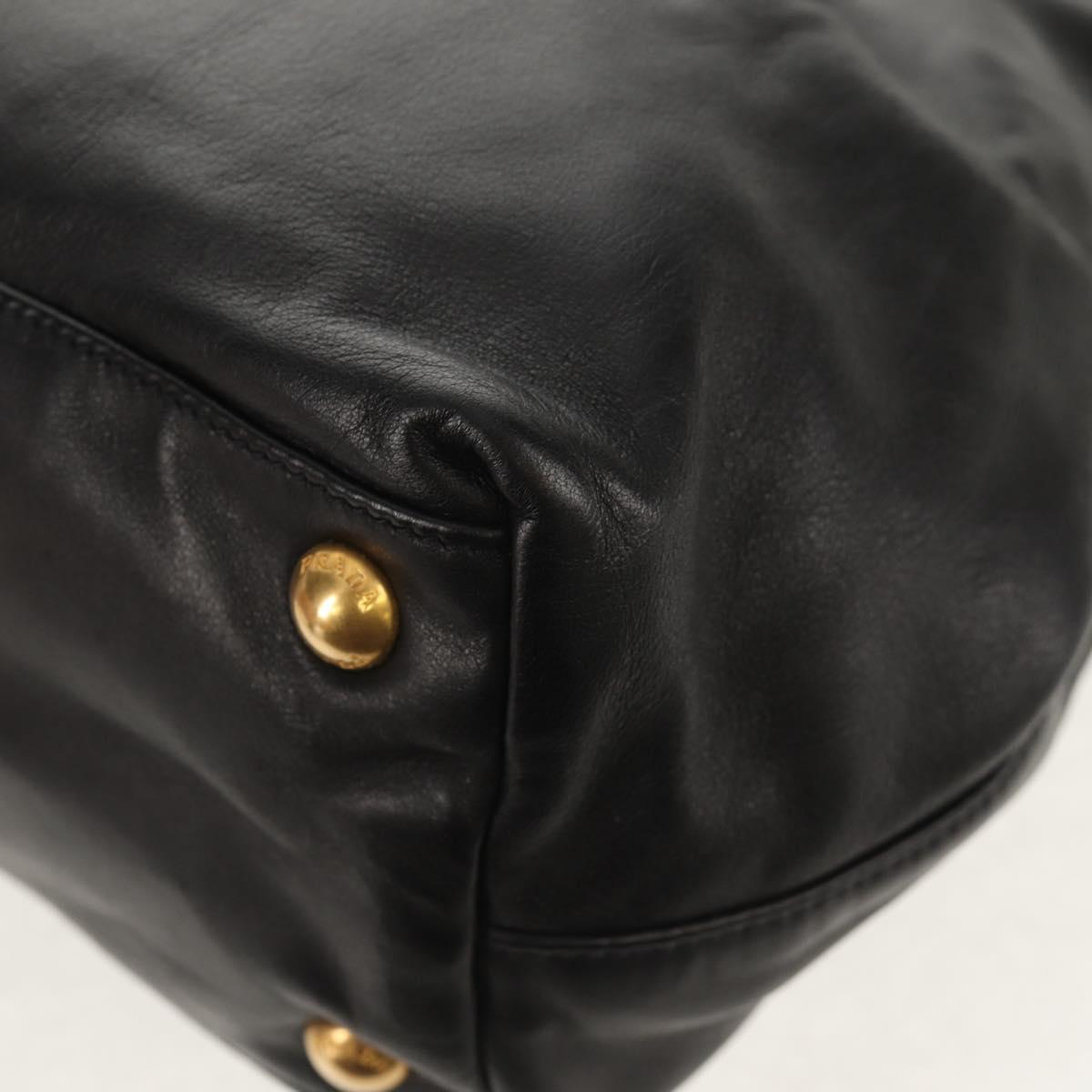 PRADA Ribbon Hand Bag Leather 2way Black Gold Auth 155326V