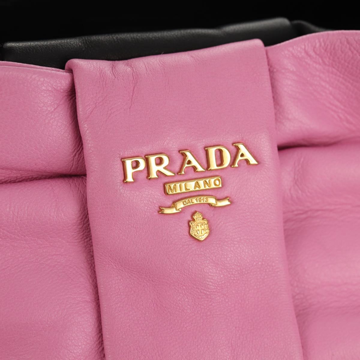 PRADA Ribbon Hand Bag Leather 2way Black Gold Auth 155326V