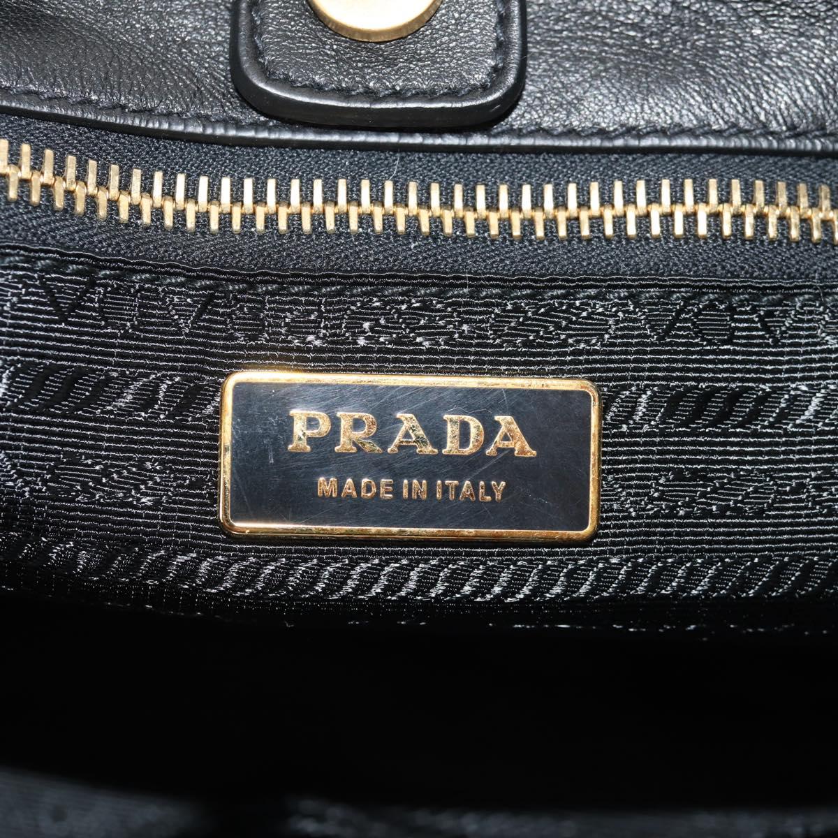 PRADA Ribbon Hand Bag Leather 2way Black Gold Auth 155326V