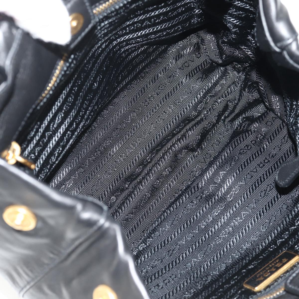 PRADA Ribbon Hand Bag Leather 2way Black Gold Auth 155326V