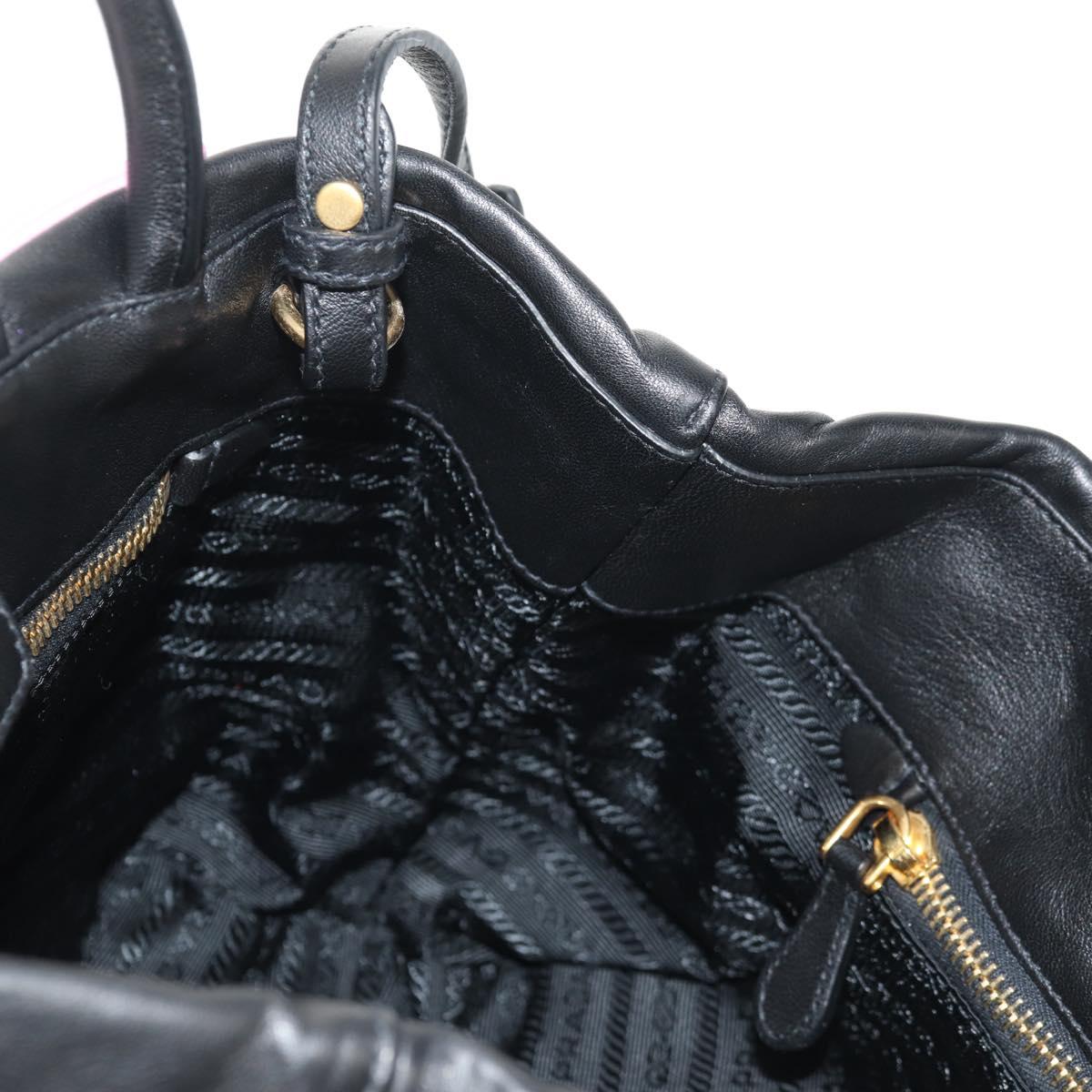 PRADA Ribbon Hand Bag Leather 2way Black Gold Auth 155326V