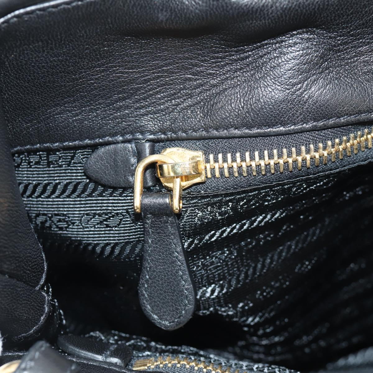 PRADA Ribbon Hand Bag Leather 2way Black Gold Auth 155326V