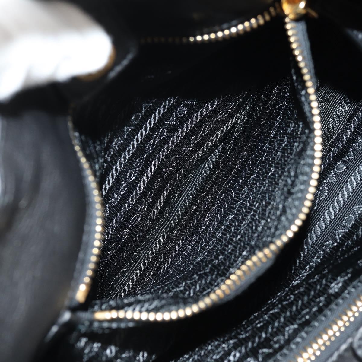 PRADA Ribbon Hand Bag Leather 2way Black Gold Auth 155326V