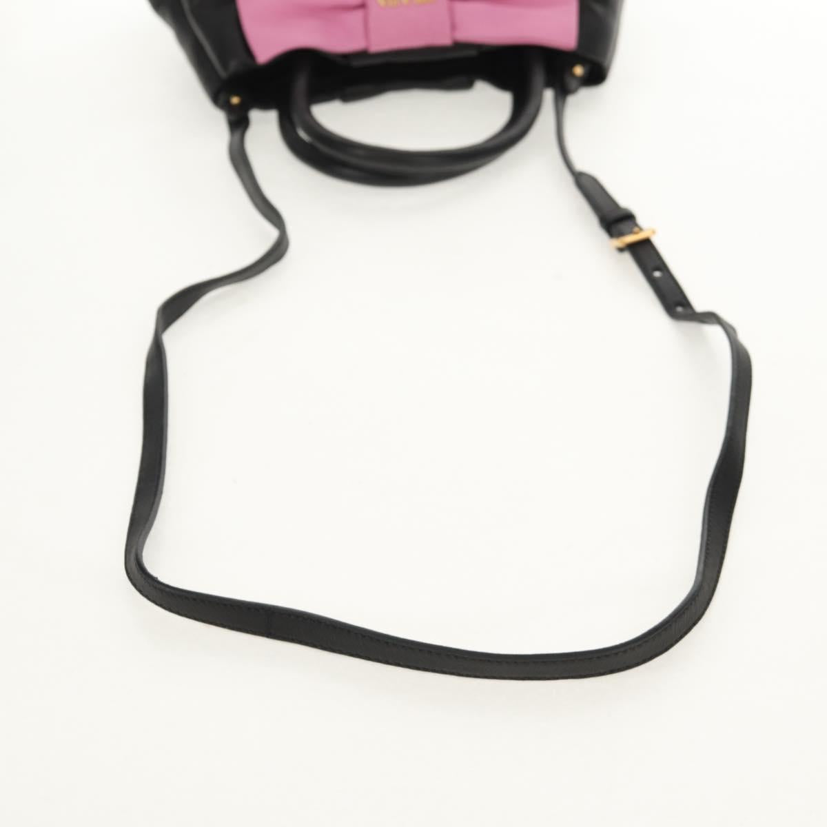 PRADA Ribbon Hand Bag Leather 2way Black Gold Auth 155326V