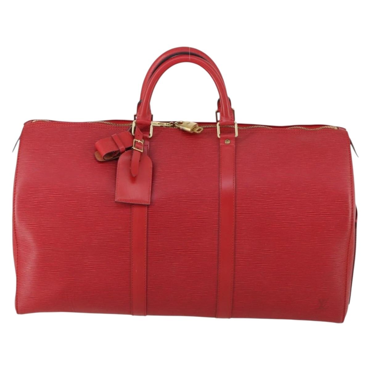 LOUIS VUITTON Epi Keepall 50 Boston Bag Red M42967 LV Auth 155329