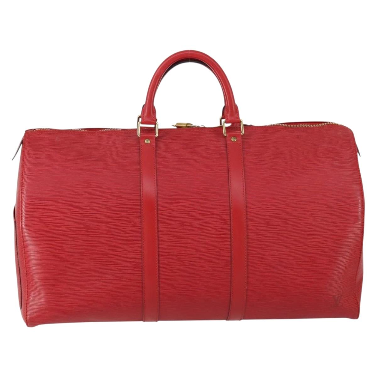 LOUIS VUITTON Epi Keepall 50 Boston Bag Red M42967 LV Auth 155329V