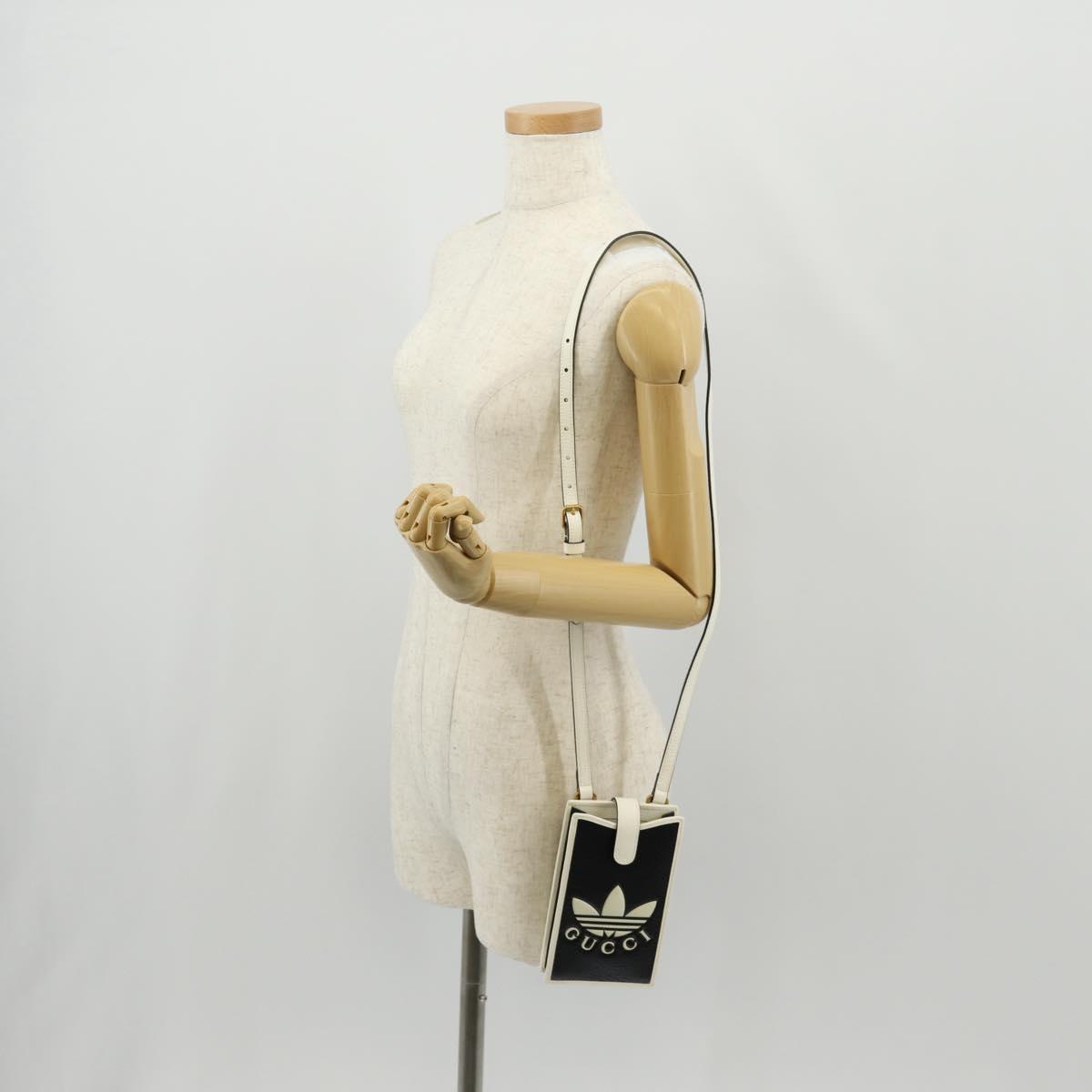 GUCCI×adidas Smartphone Case Shoulder Bag Leather Black 702203 Auth 155331M