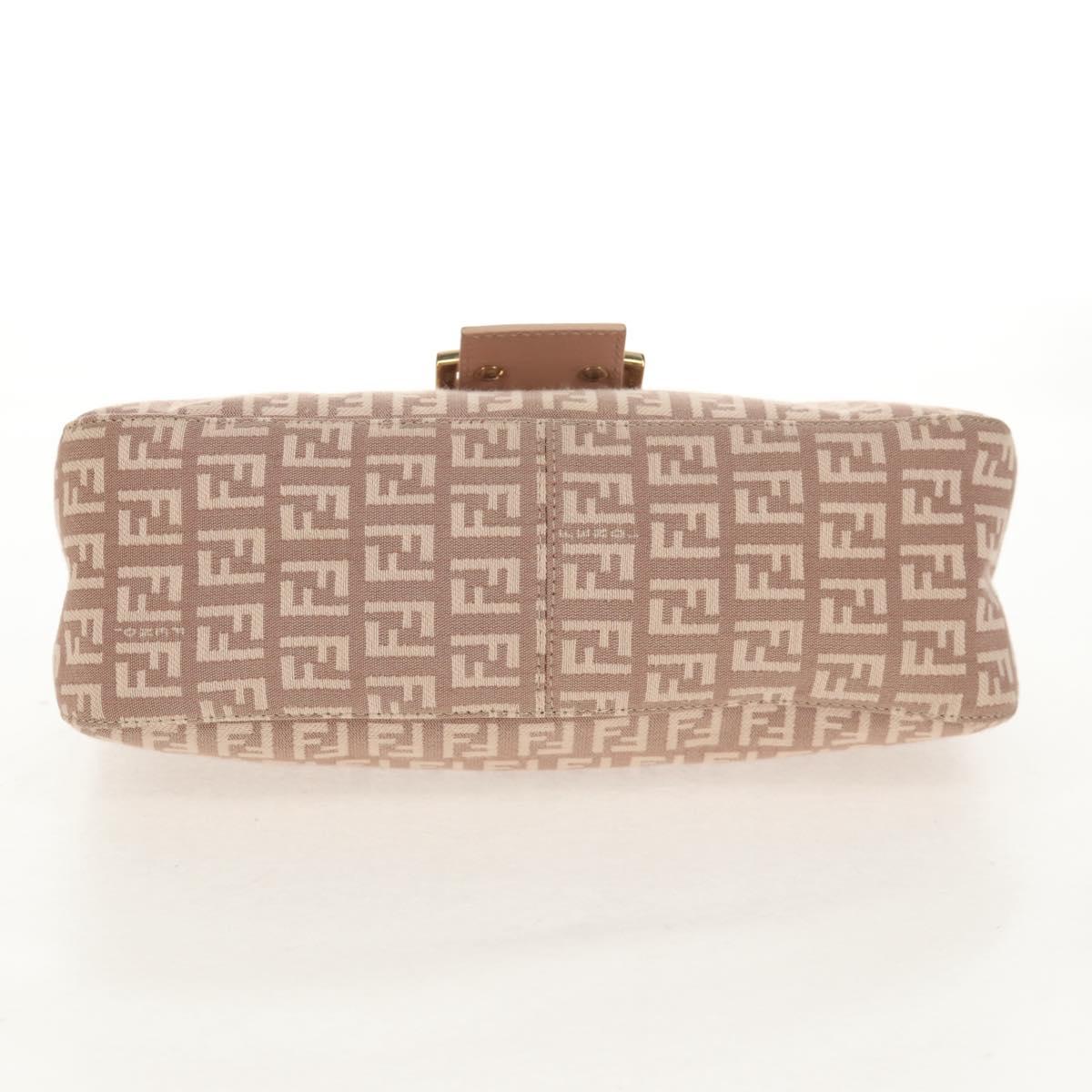 FENDI Zucchino Canvas Mamma Baguette Shoulder Bag Gold Pink Auth 155341V