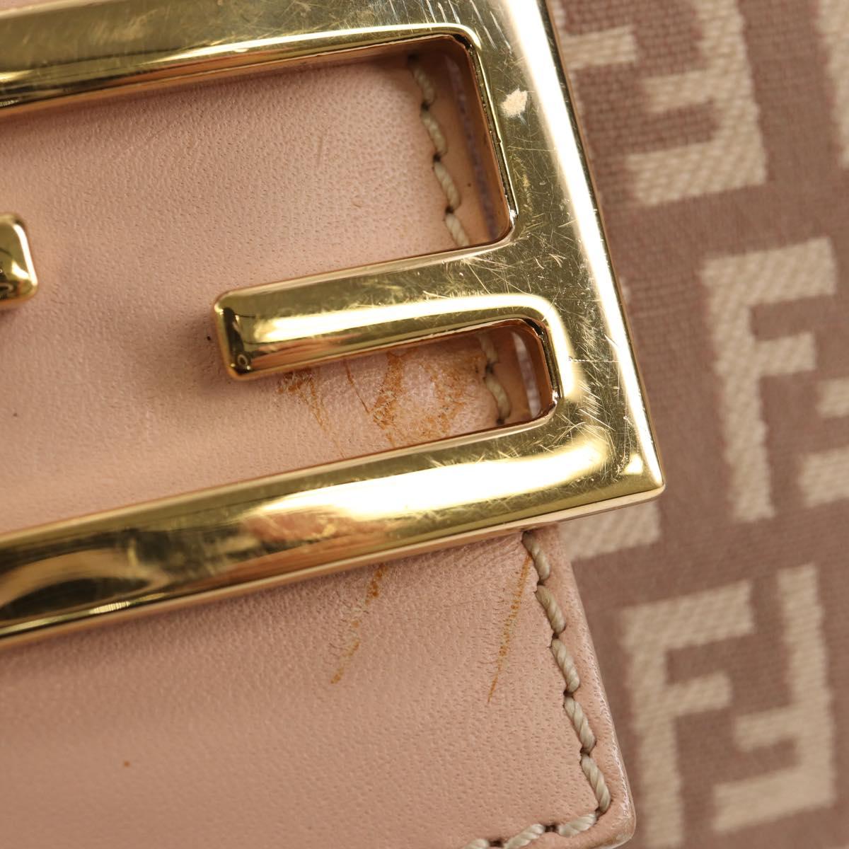 FENDI Zucchino Canvas Mamma Baguette Shoulder Bag Gold Pink Auth 155341V