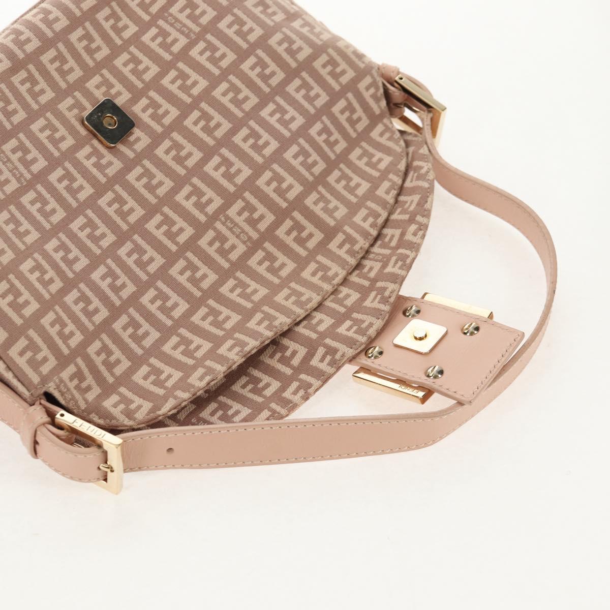 FENDI Zucchino Canvas Mamma Baguette Shoulder Bag Gold Pink Auth 155341V