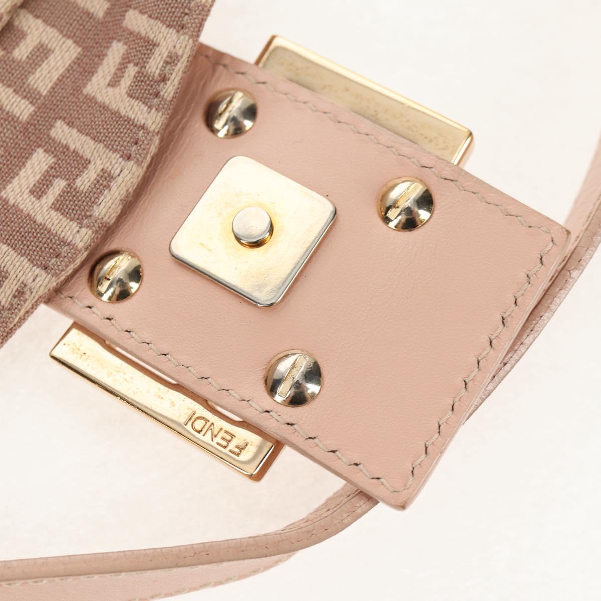 FENDI Zucchino Canvas Mamma Baguette Shoulder Bag Gold Pink Auth 155341V