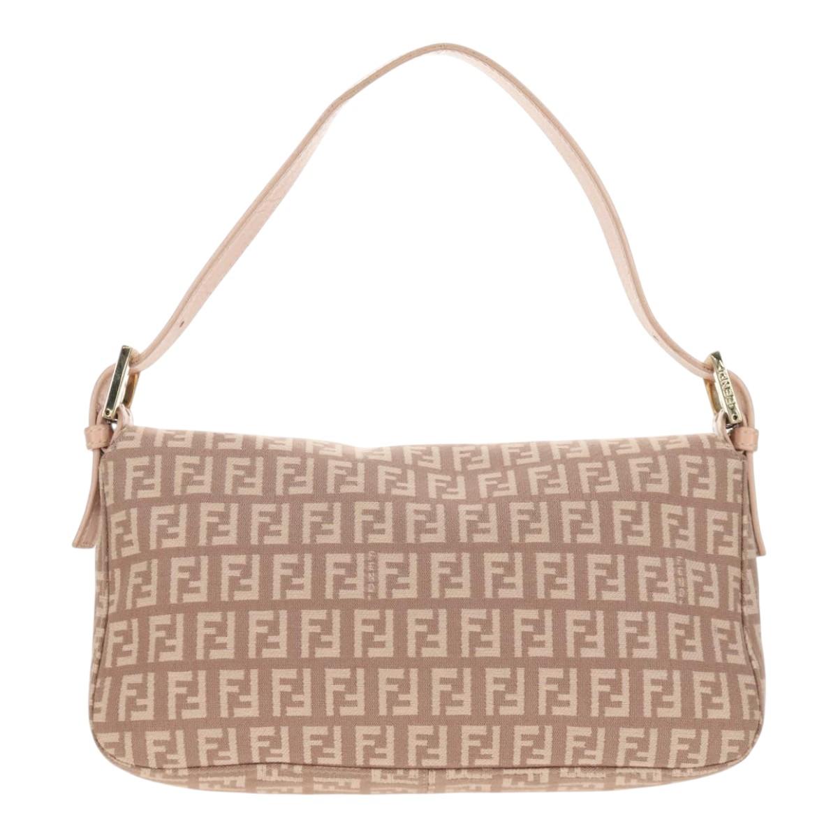 FENDI Zucchino Canvas Mamma Baguette Shoulder Bag Gold Pink Auth 155341V