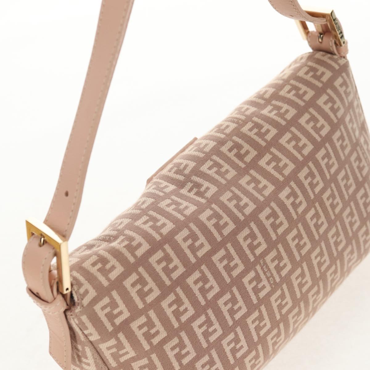 FENDI Zucchino Canvas Mamma Baguette Shoulder Bag Gold Pink Auth 155341V