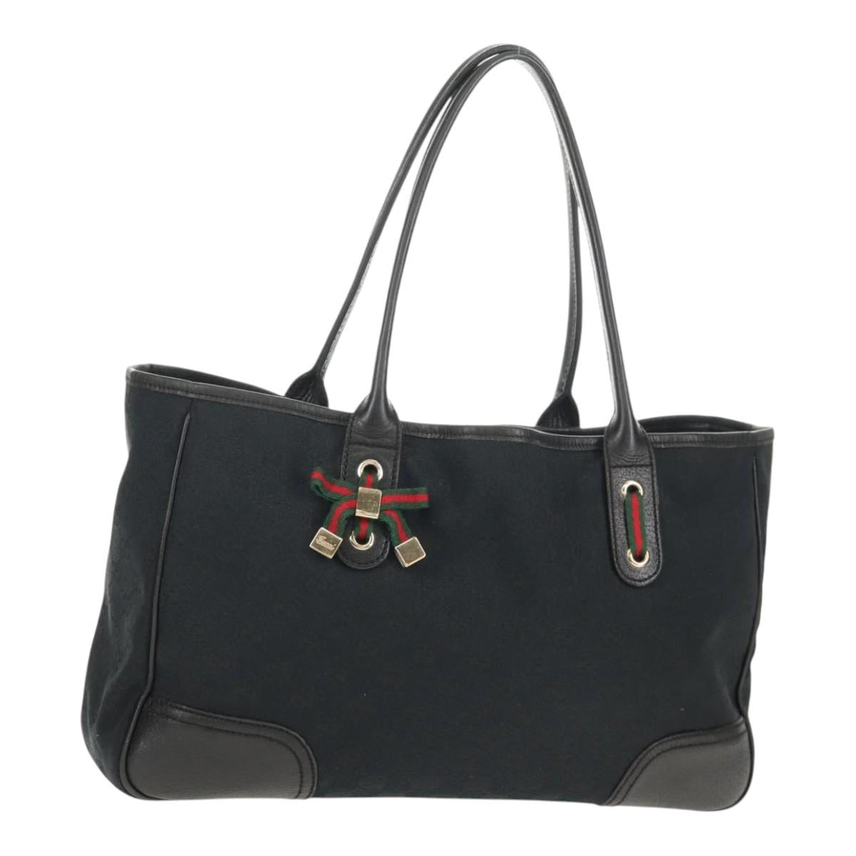 Old GUCCI GG Canvas Web Sherry Line Pretty Bag Black Red 163805 Auth 155348V