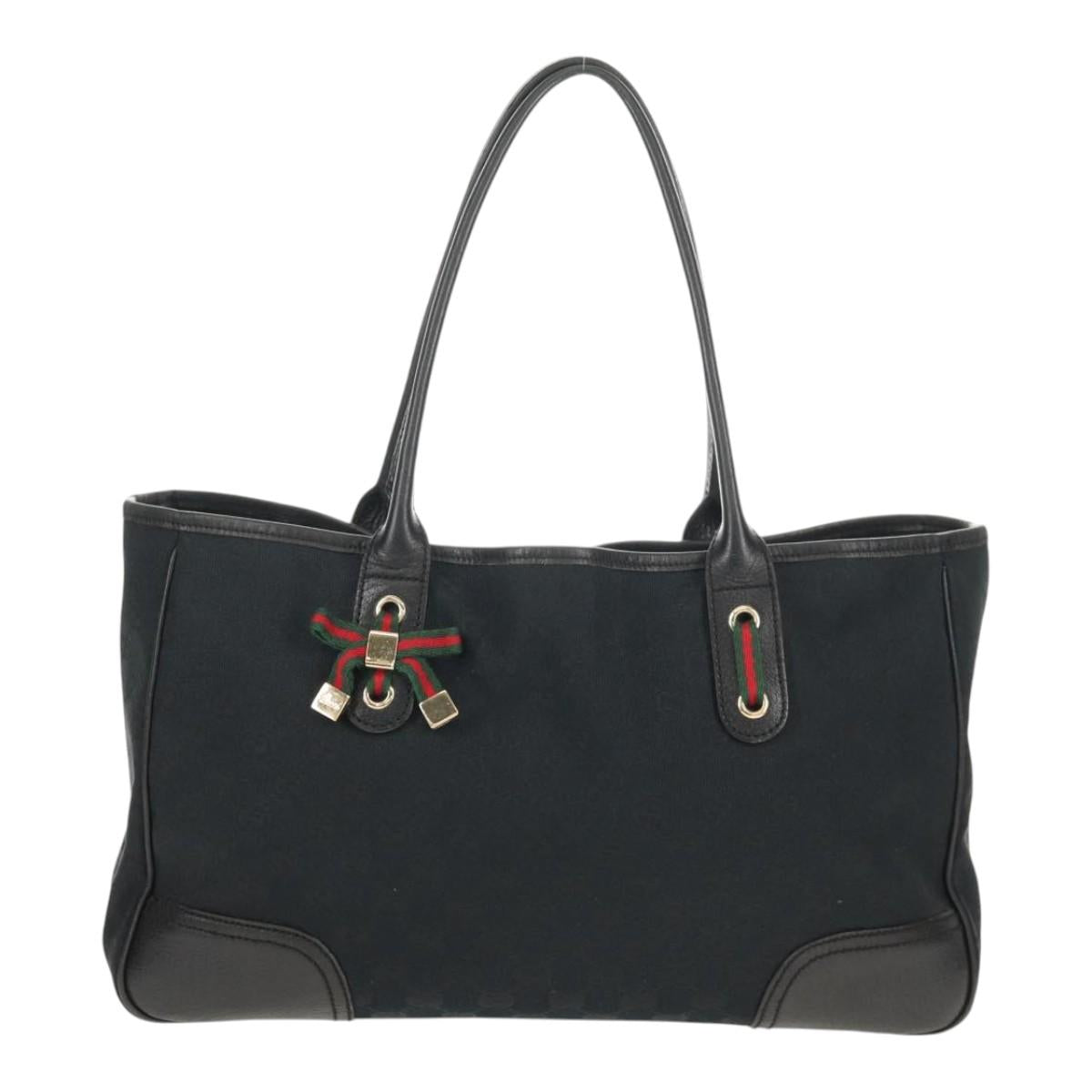 Old GUCCI GG Canvas Web Sherry Line Pretty Bag Black Red 163805 Auth 155348V