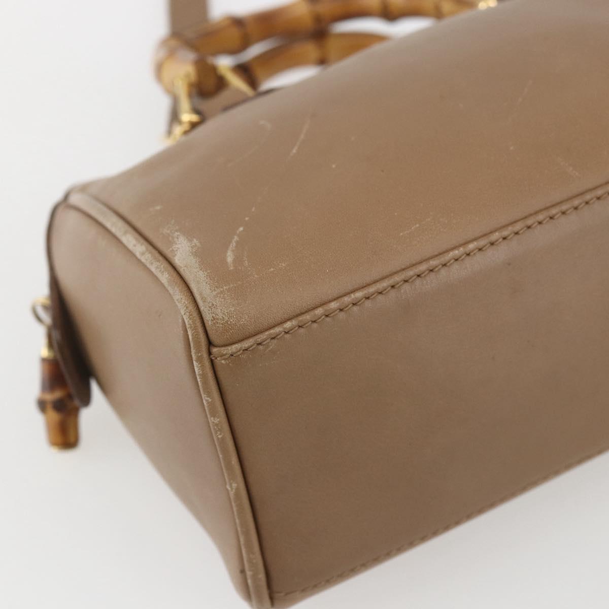 GUCCI Bamboo mini Boston Bag Leather 2way Beige Gold 007 3444 0232 Auth 155385