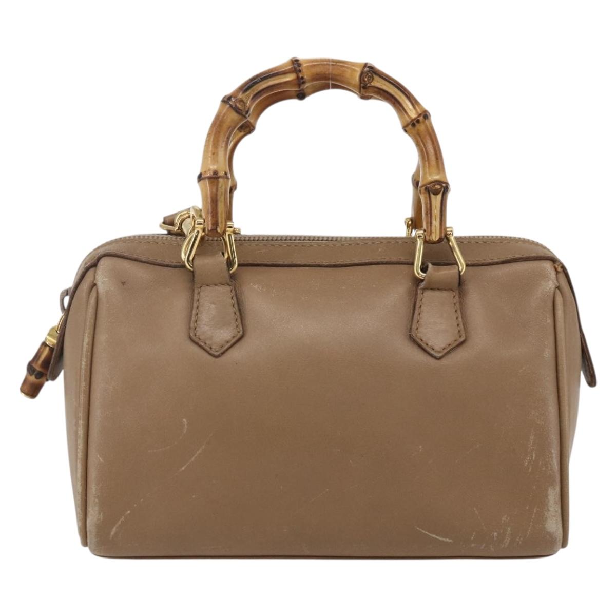 GUCCI Bamboo mini Boston Bag Leather 2way Beige Gold 007 3444 0232 Auth 155385