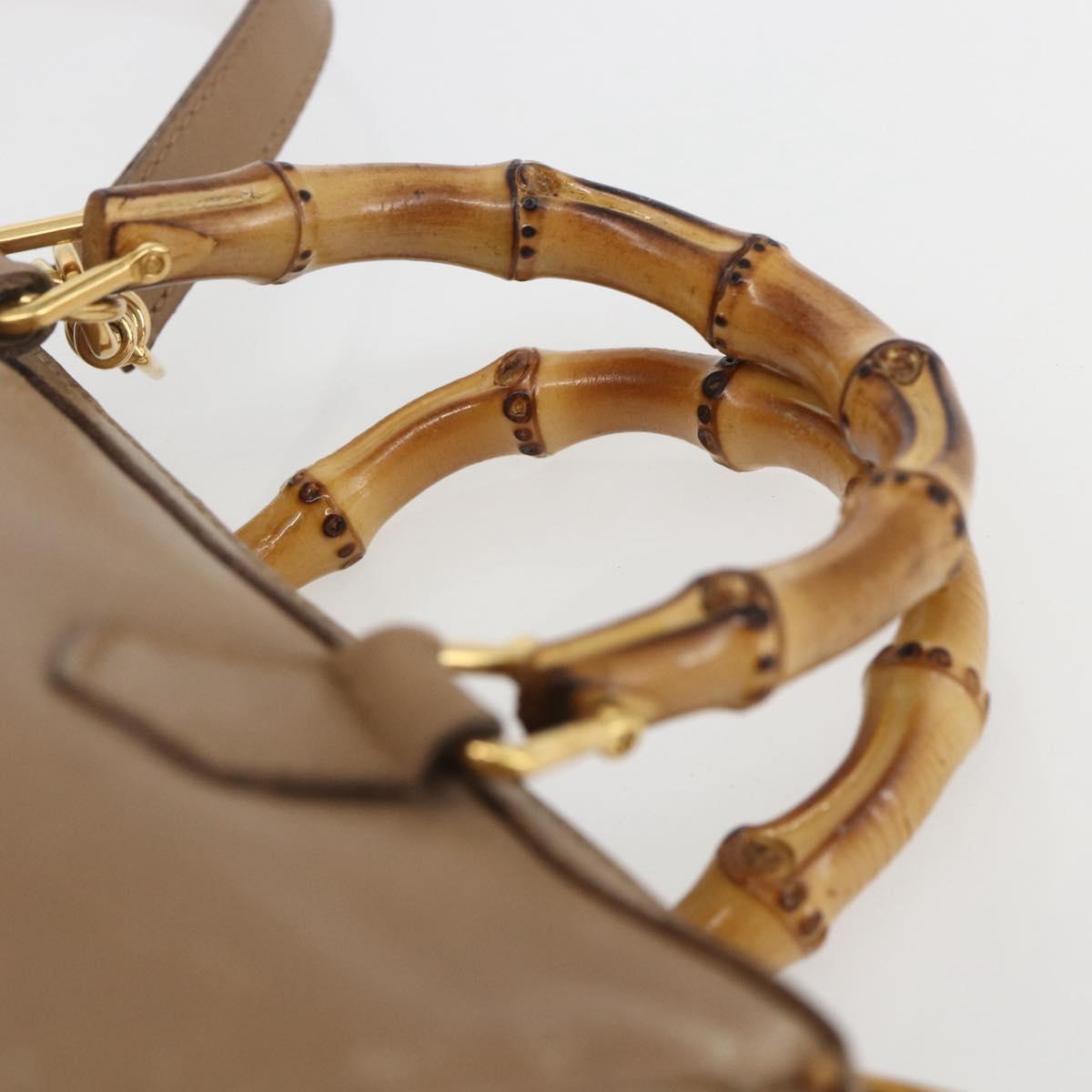 GUCCI Bamboo mini Boston Bag Leather 2way Beige Gold 007 3444 0232 Auth 155385
