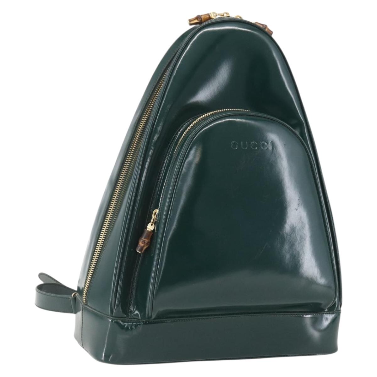 GUCCI Bamboo Shoulder Bag Enamel Black Silver 003 3444 0027 Auth 155386