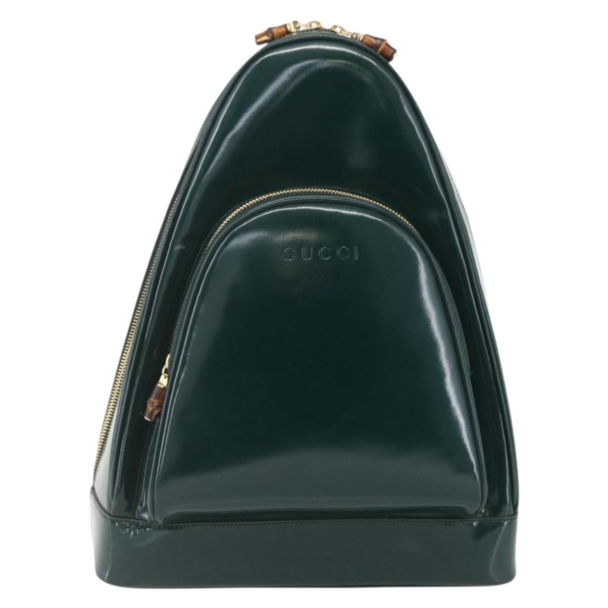 GUCCI Bamboo Shoulder Bag Enamel Black Silver 003 3444 0027 Auth 155386