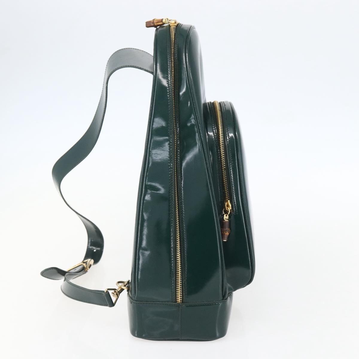 GUCCI Bamboo Shoulder Bag Enamel Black Silver 003 3444 0027 Auth 155386