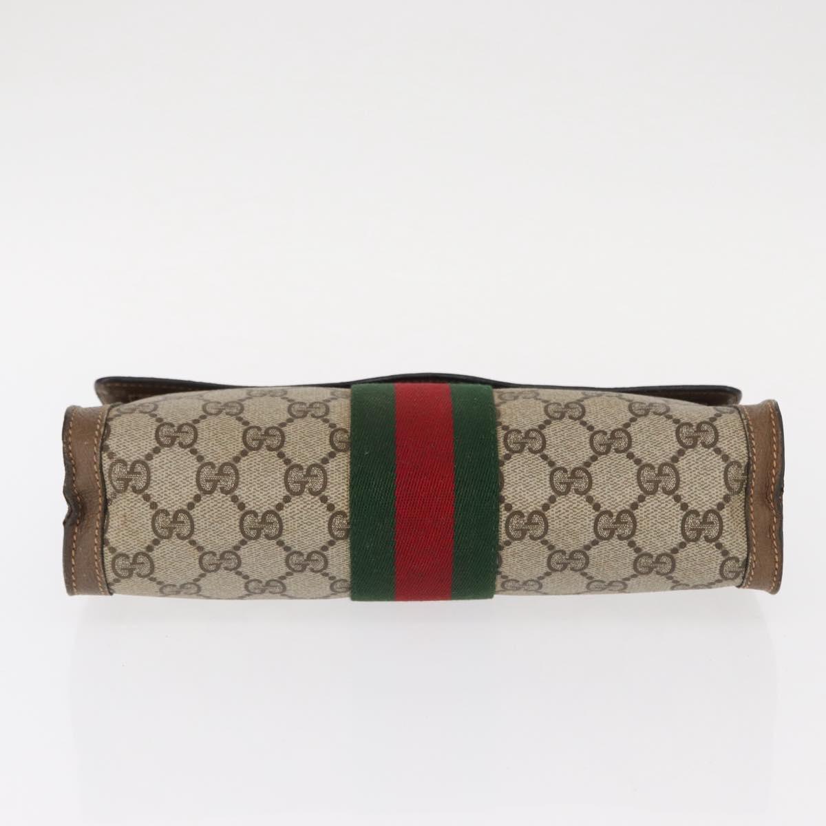 GUCCI GG Supreme Web Sherry Line Clutch Bag PVC Beige Gold 89 01 006 Auth 155387