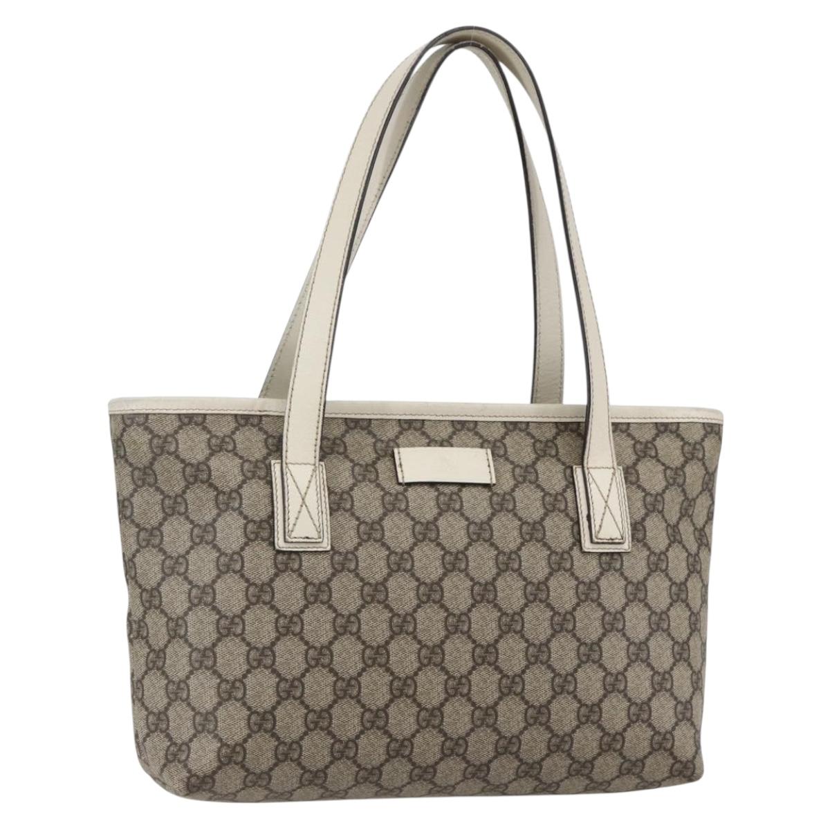 GUCCI GG Supreme Tote Bag PVC Beige Silver 211138 Auth 155388