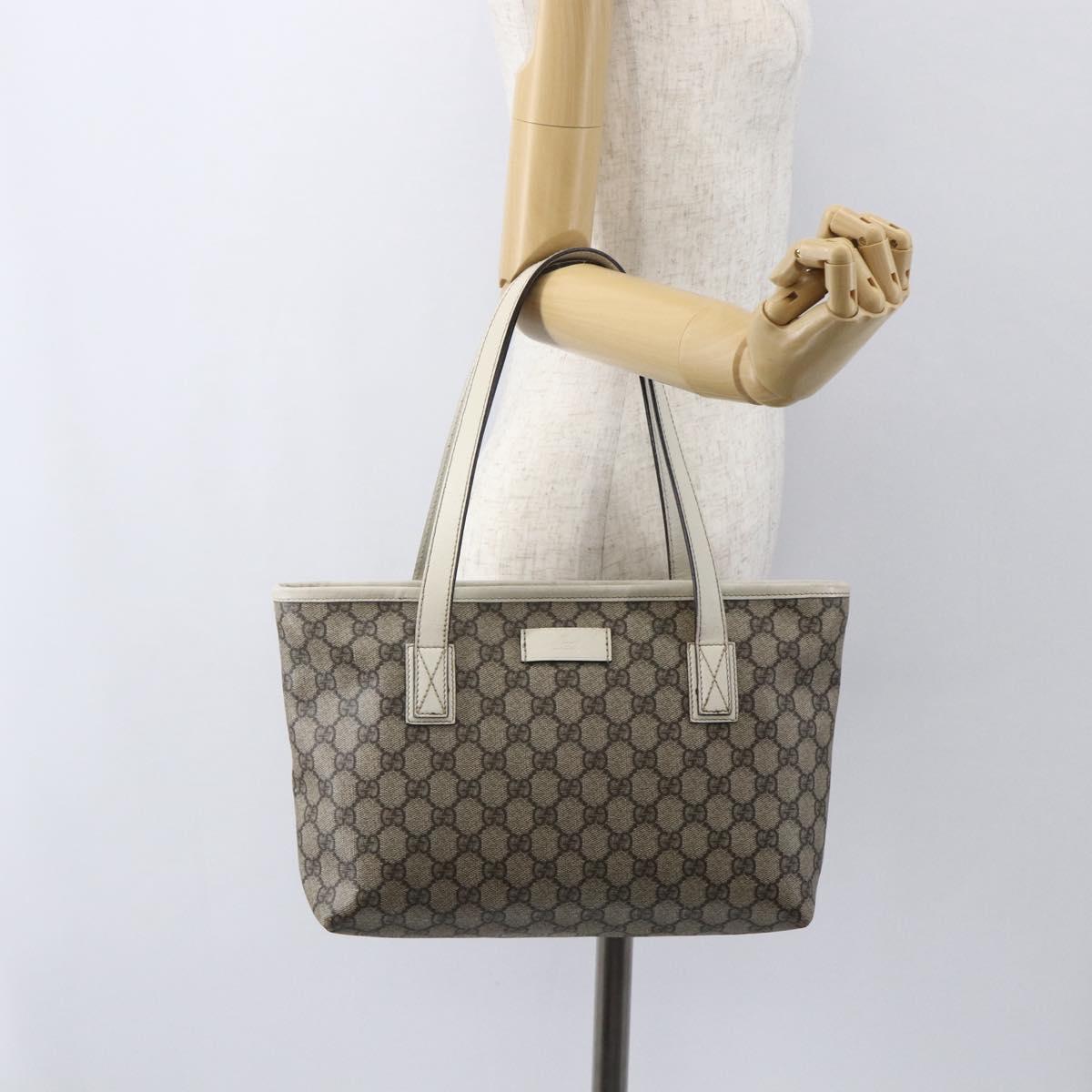 GUCCI GG Supreme Tote Bag PVC Beige Silver 211138 Auth 155388