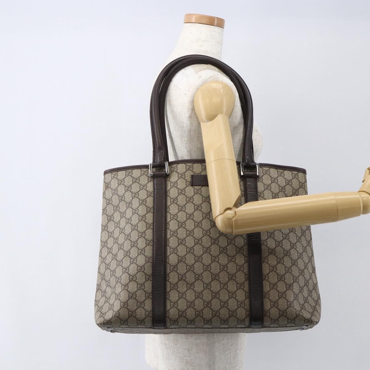 GUCCI GG Supreme Tote Bag PVC Beige Silver 114288 Auth 155389