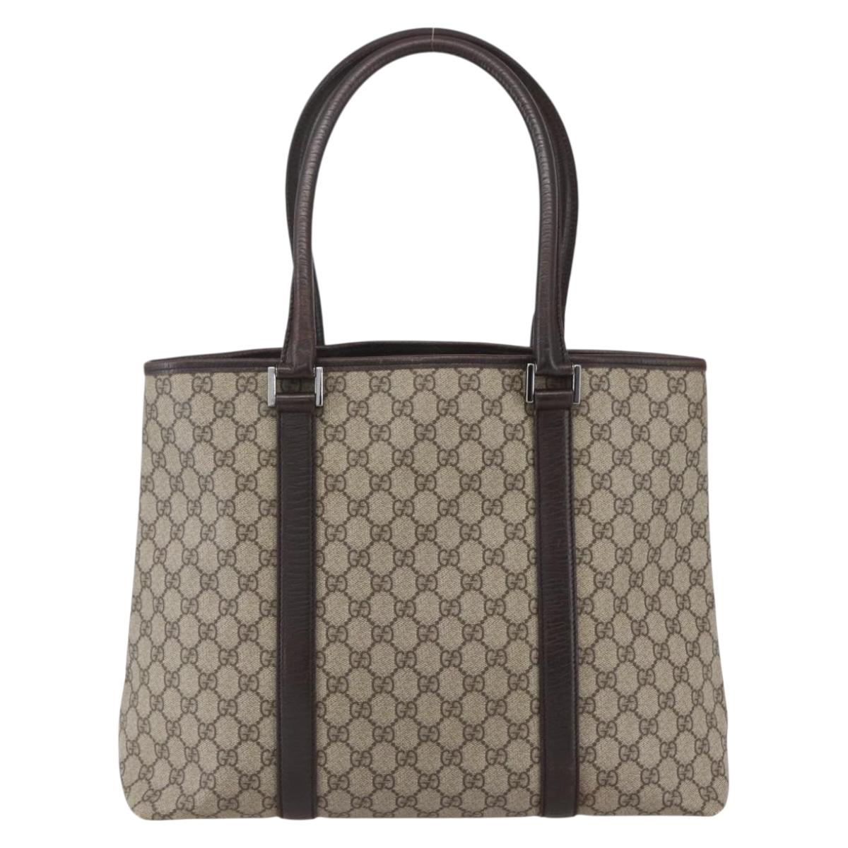 GUCCI GG Supreme Tote Bag PVC Beige Silver 114288 Auth 155389
