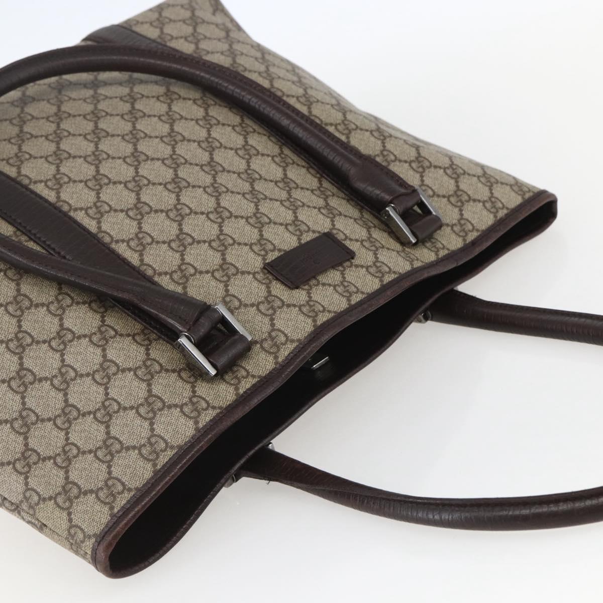 GUCCI GG Supreme Tote Bag PVC Beige Silver 114288 Auth 155389