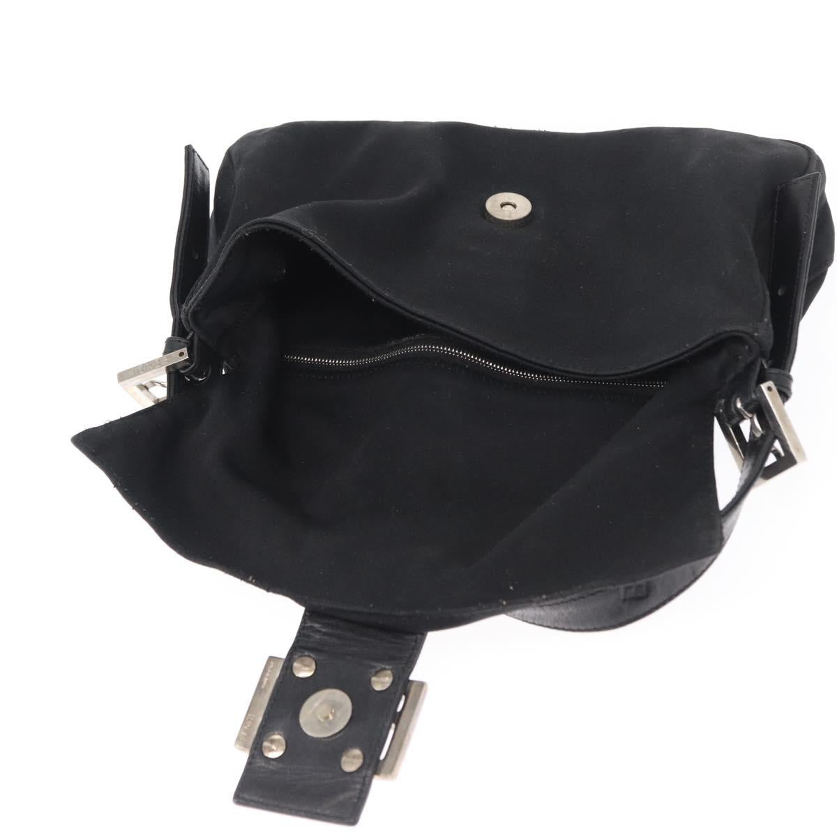 FENDI Mamma Baguette Shoulder Bag Nylon Black Silver Auth 155392