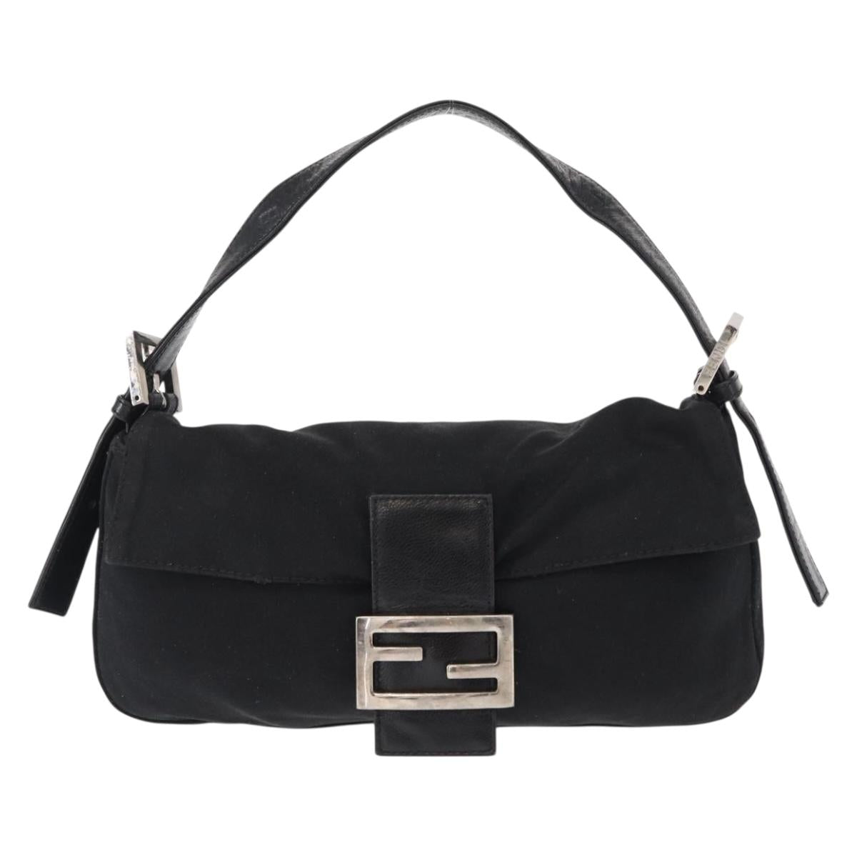 FENDI Mamma Baguette Shoulder Bag Nylon Black Silver Auth 155392
