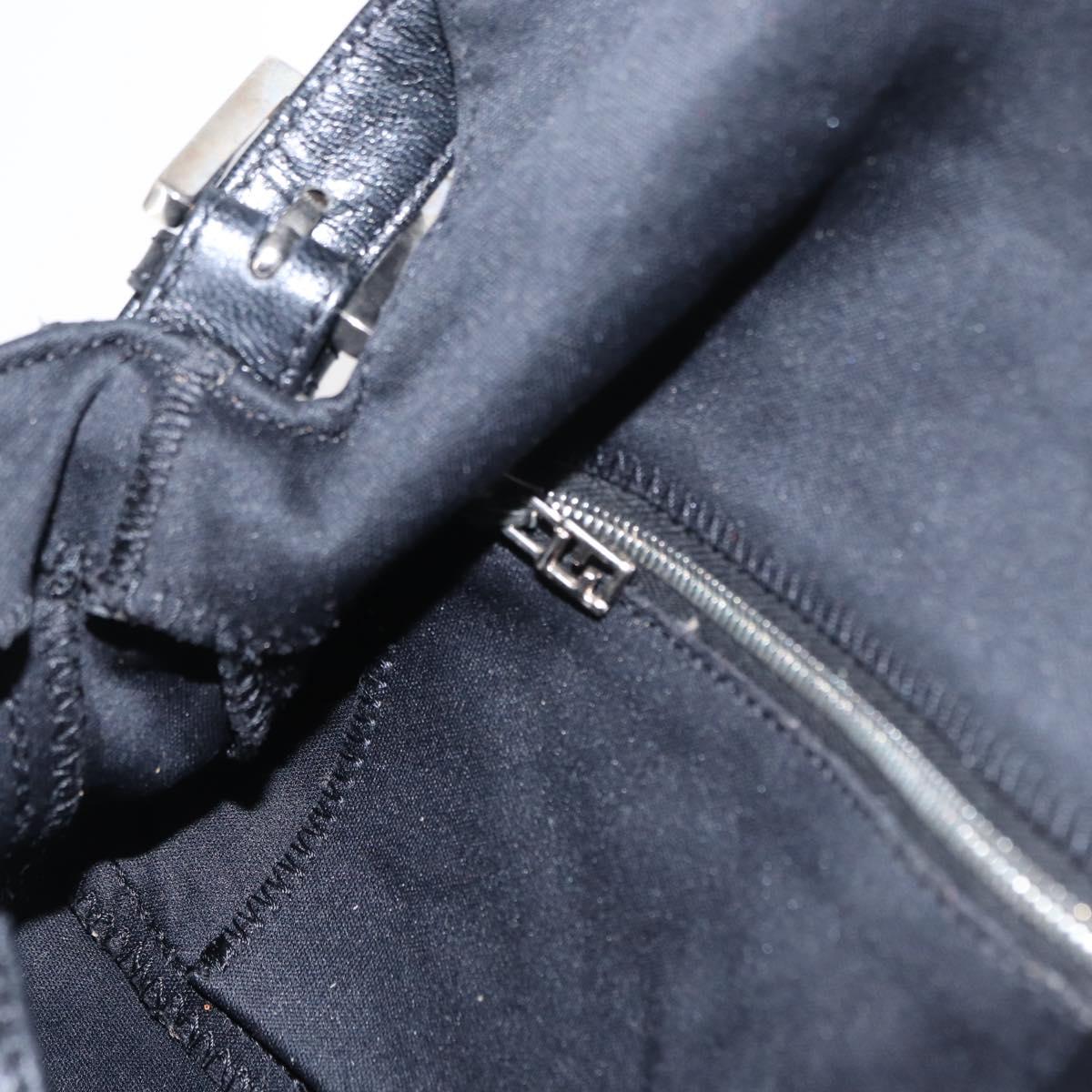 FENDI Mamma Baguette Shoulder Bag Nylon Black Silver Auth 155392