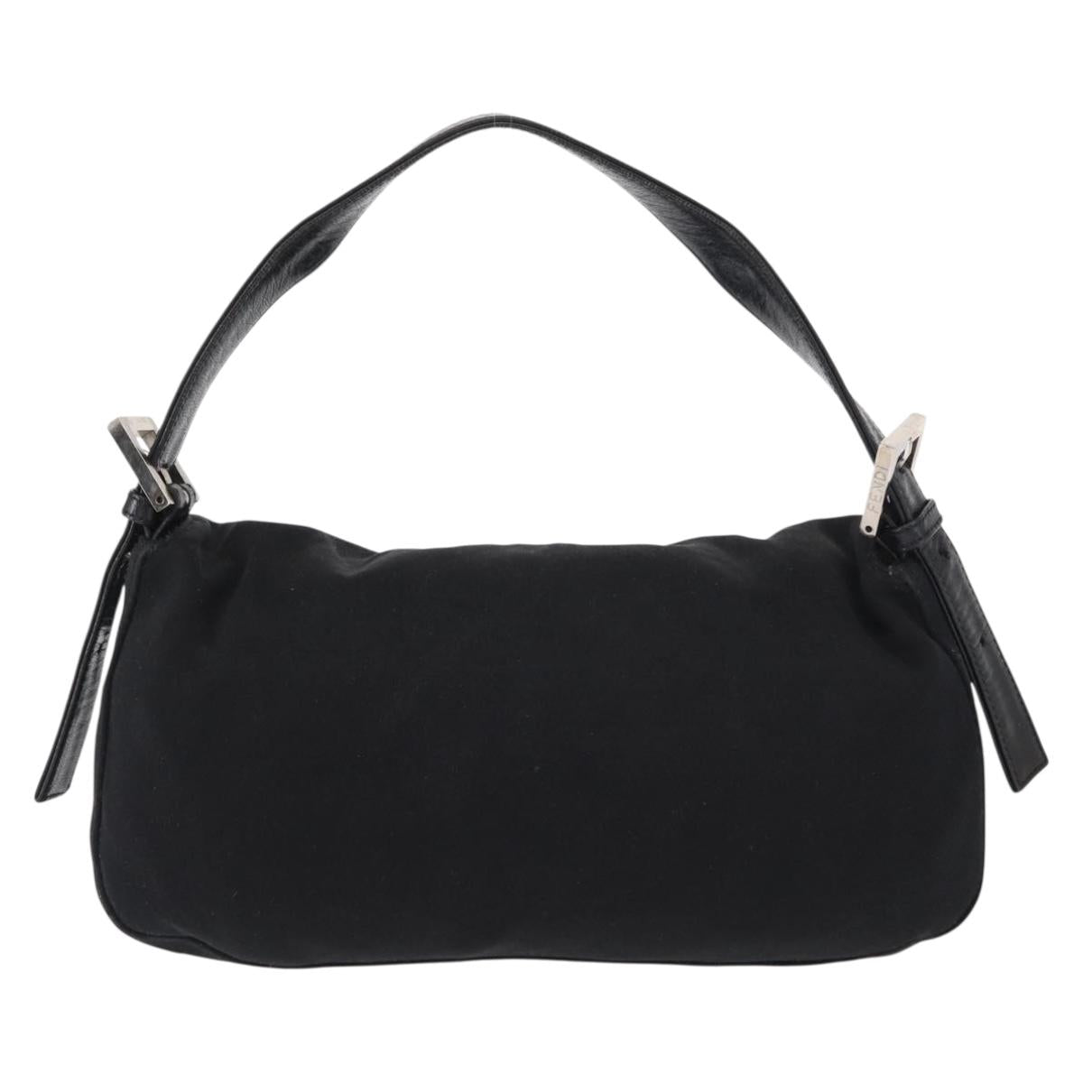 FENDI Mamma Baguette Shoulder Bag Nylon Black Silver Auth 155392