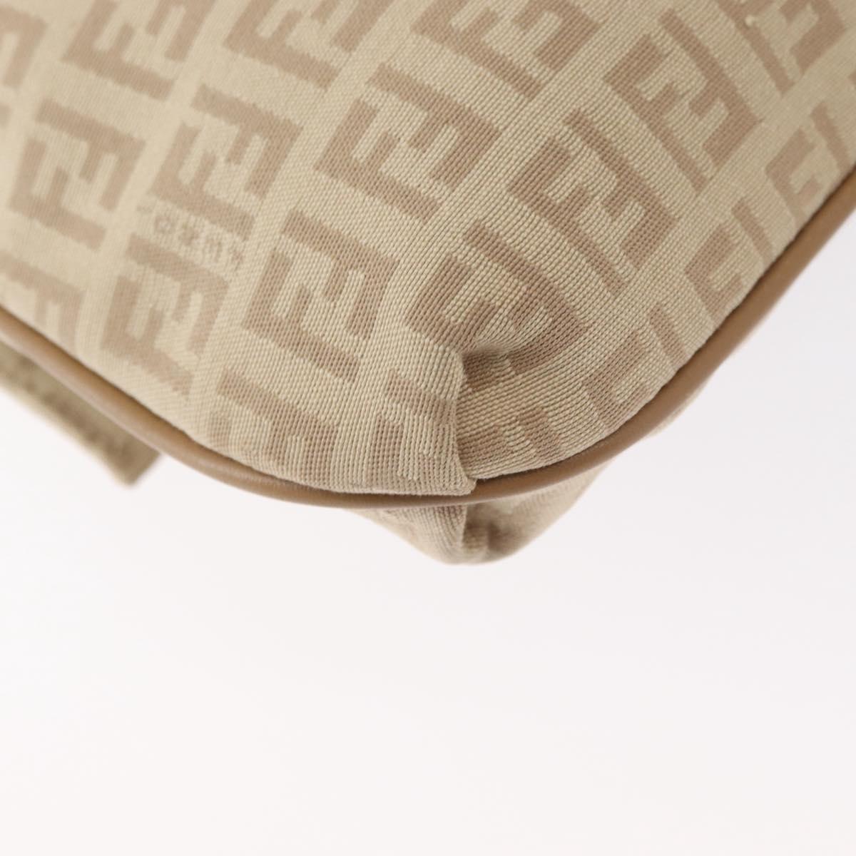 FENDI Zucchino Canvas Mamma Baguette Shoulder Bag Beige Silver Auth 155393