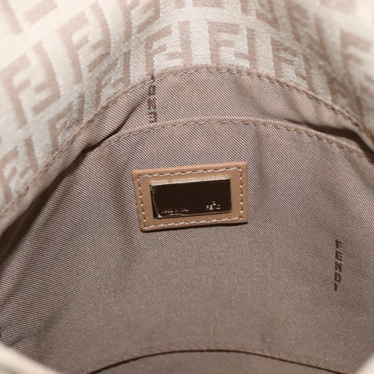 FENDI Zucchino Canvas Mamma Baguette Shoulder Bag Beige Silver Auth 155393