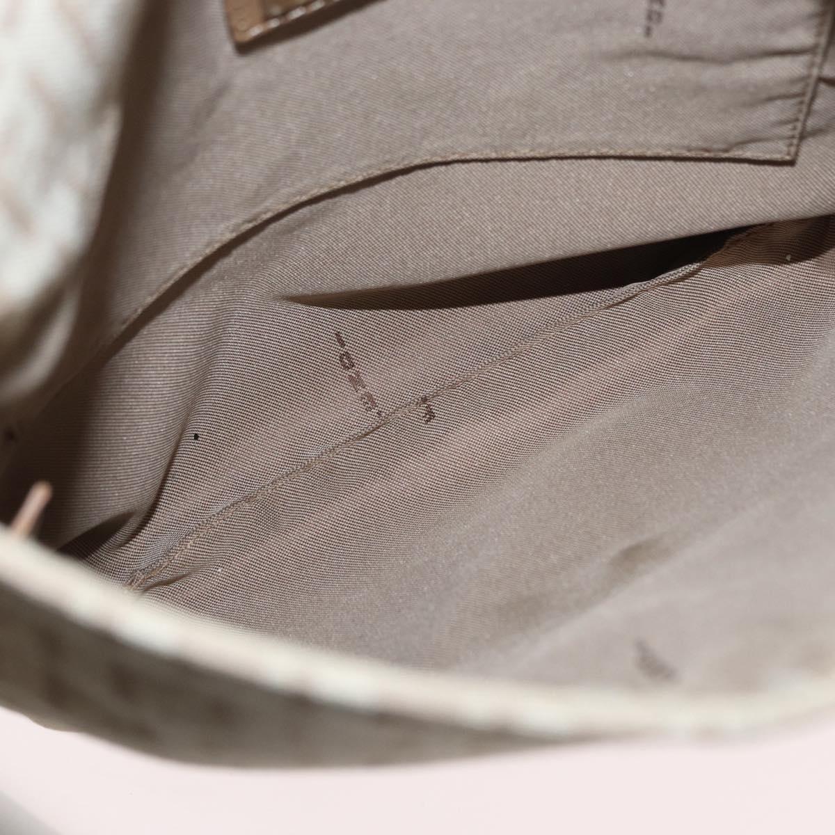 FENDI Zucchino Canvas Mamma Baguette Shoulder Bag Beige Silver Auth 155393