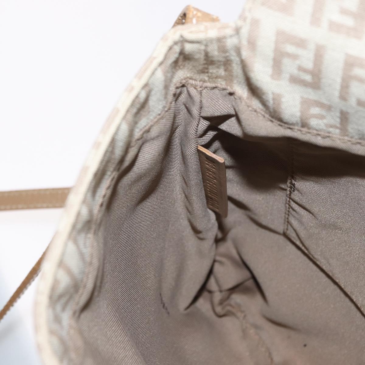 FENDI Zucchino Canvas Mamma Baguette Shoulder Bag Beige Silver Auth 155393