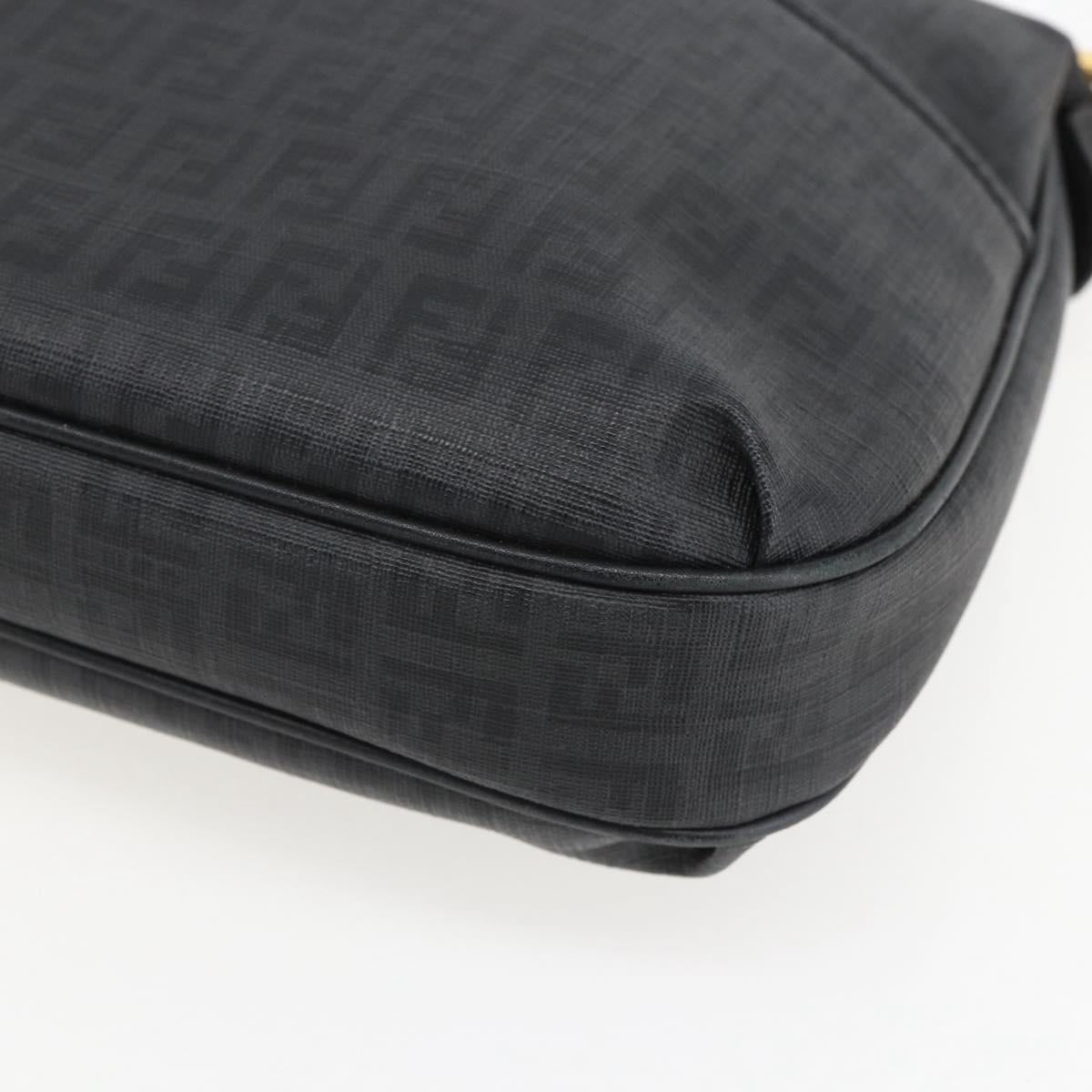 FENDI Zucchino Canvas Shoulder Bag PVC Black Gold Auth 155394