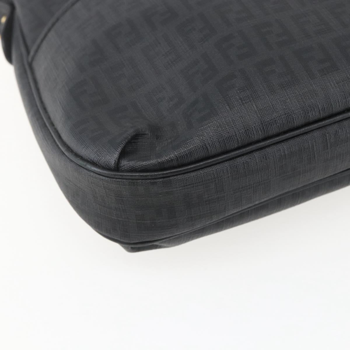 FENDI Zucchino Canvas Shoulder Bag PVC Black Gold Auth 155394