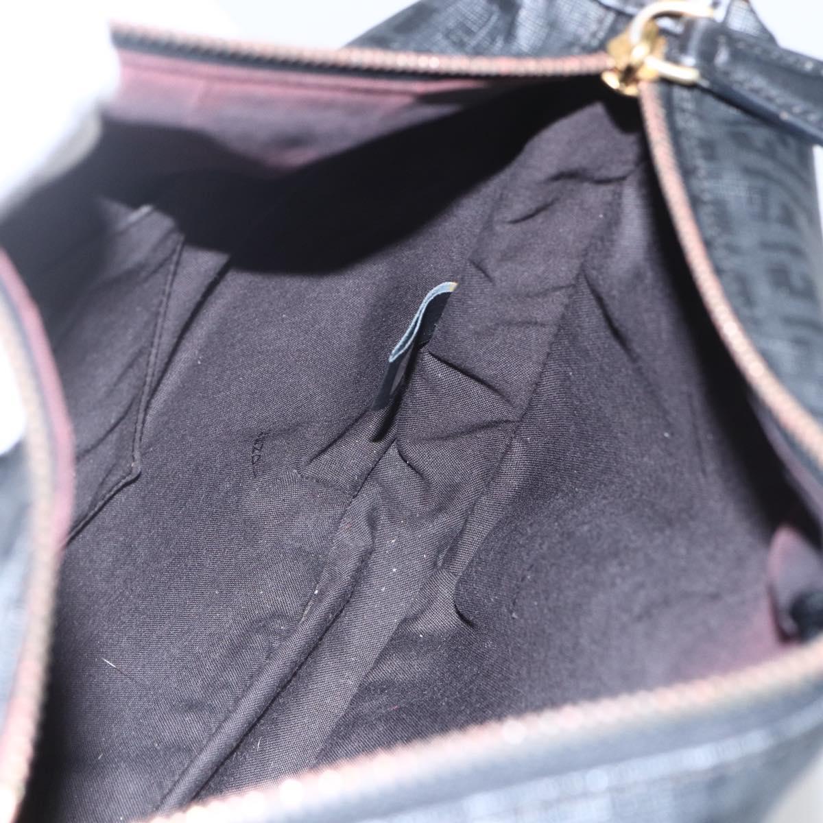 FENDI Zucchino Canvas Shoulder Bag PVC Black Gold Auth 155394