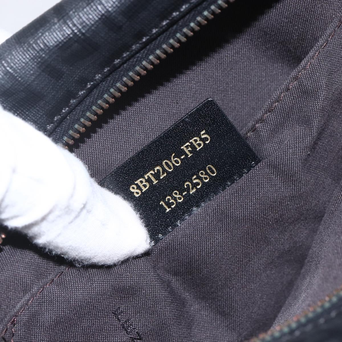 FENDI Zucchino Canvas Shoulder Bag PVC Black Gold Auth 155394