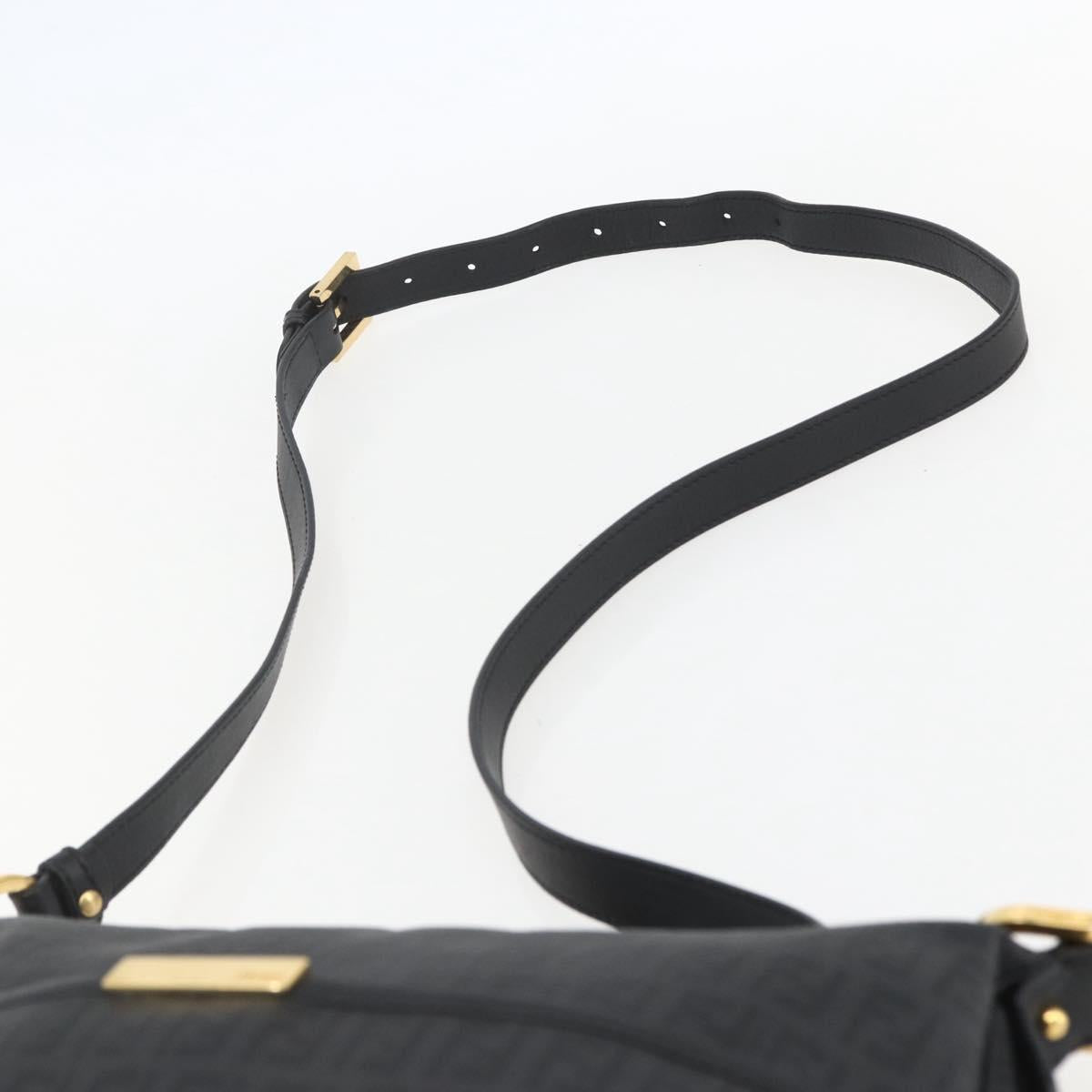 FENDI Zucchino Canvas Shoulder Bag PVC Black Gold Auth 155394