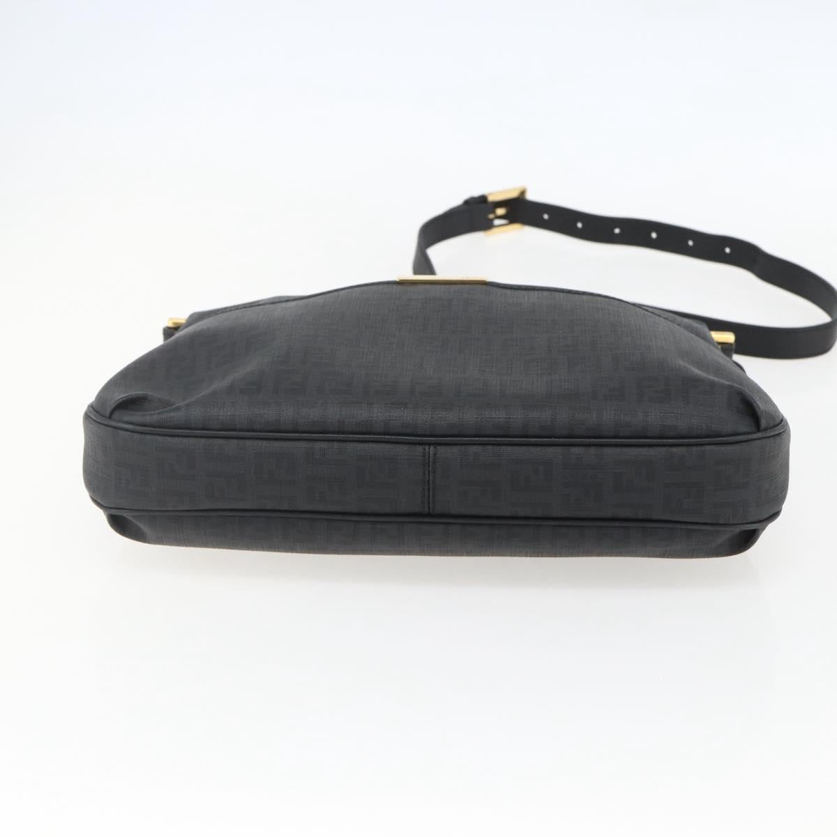 FENDI Zucchino Canvas Shoulder Bag PVC Black Gold Auth 155394
